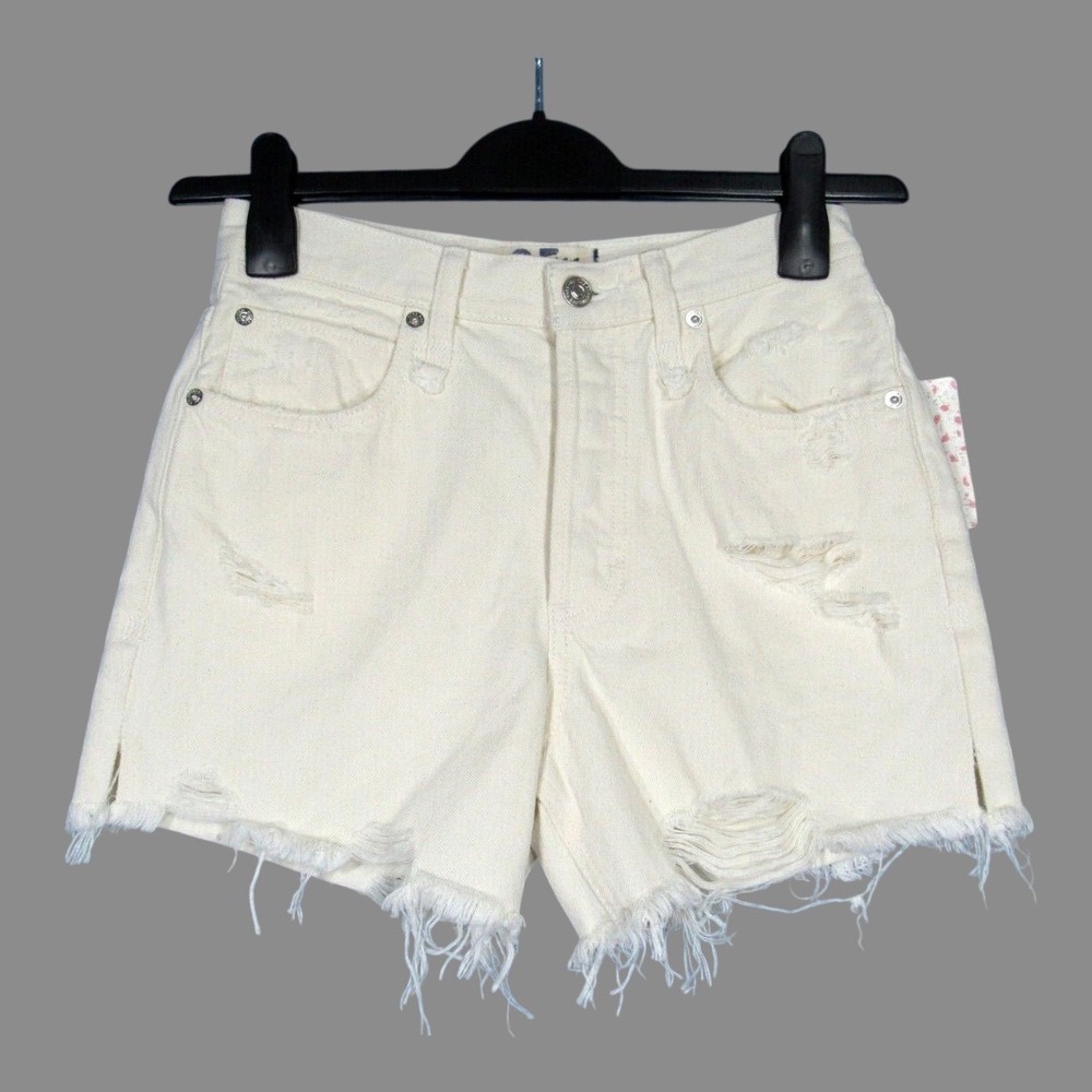NWT WE THE FREE People MAKAI Cut-Off Shorts DISTRESSED White Denim BUTTON-FLY 25